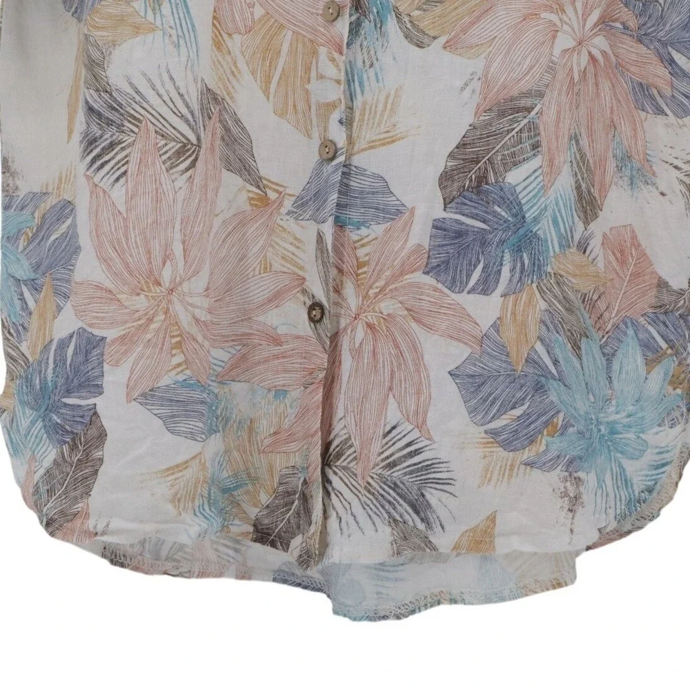 Rosemarine Linen Floral Shirt Dress Button Front Roll Tab Italy Size M - Picture 6 of 11